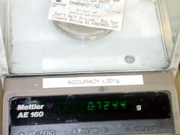 Precision scale reading 0.7244 grams